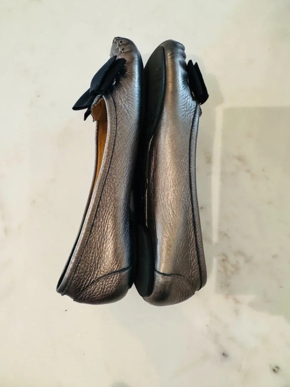 Kate Spade Metallic Gunmetal Bow Ballet Flats